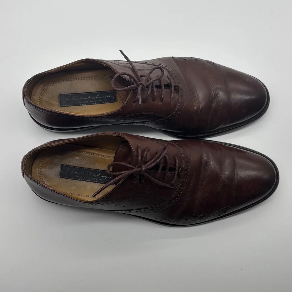 Johnston & Murphy Mens 11.5 M Brown Leather Wingtip Oxford Shoes Italy